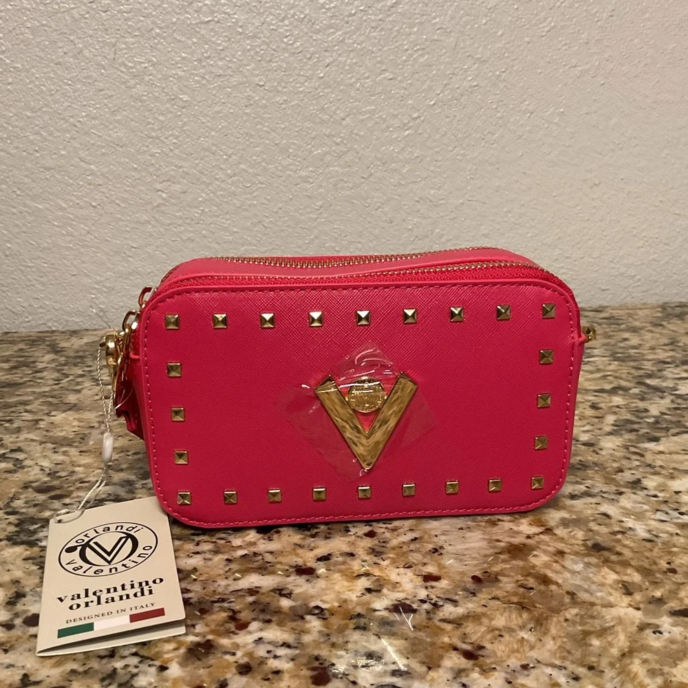 Valentino Orlandi Pink and Gold Studded Bag